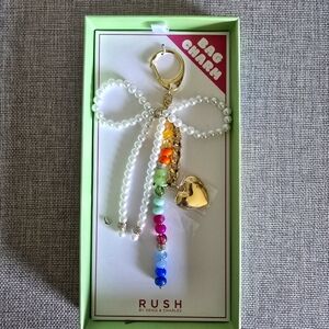 Denis & Charles Rush Faux Pearl Rhinestone Gold Chain Heart Bag Purse Charm